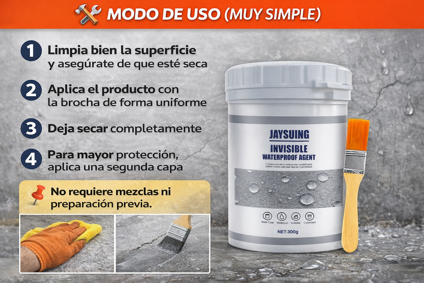 Agente Impermeabilizante Invisible – Transparente (300 g)