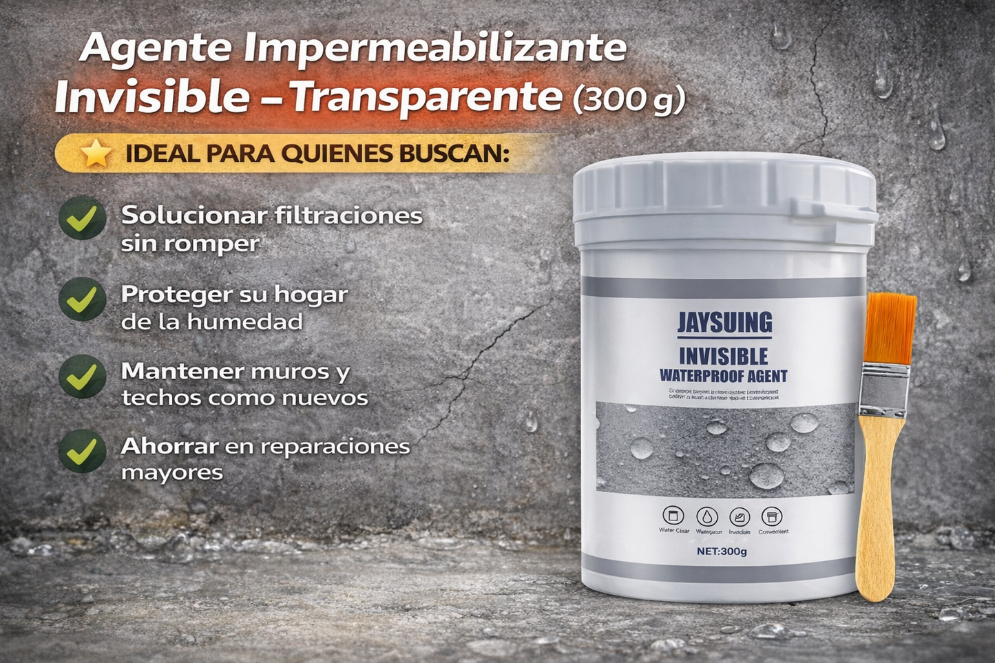 Agente Impermeabilizante Invisible – Transparente (300 g)