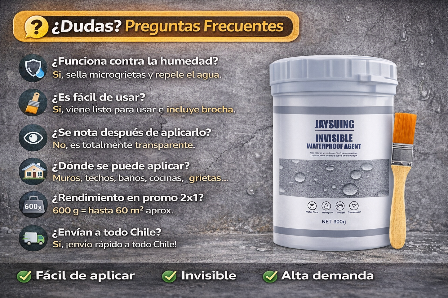 Agente Impermeabilizante Invisible – Transparente (300 g)