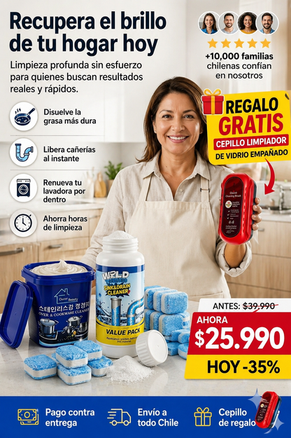 CleanMax 3 en 1™ – Limpieza Total en un–Solo Pack + Cepillo GRATIS