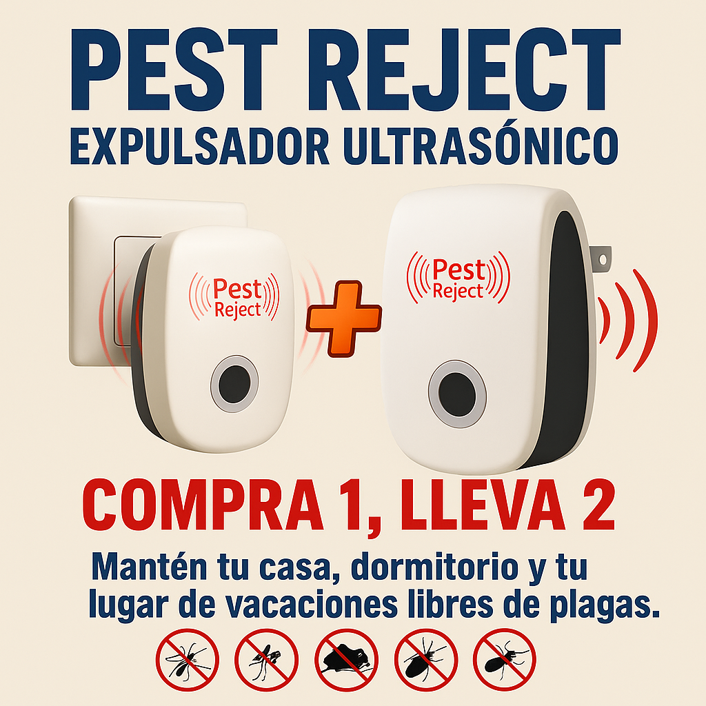 Pest Reject™ Expulsador ultrasónico de Plagas - Cubre 40 m²