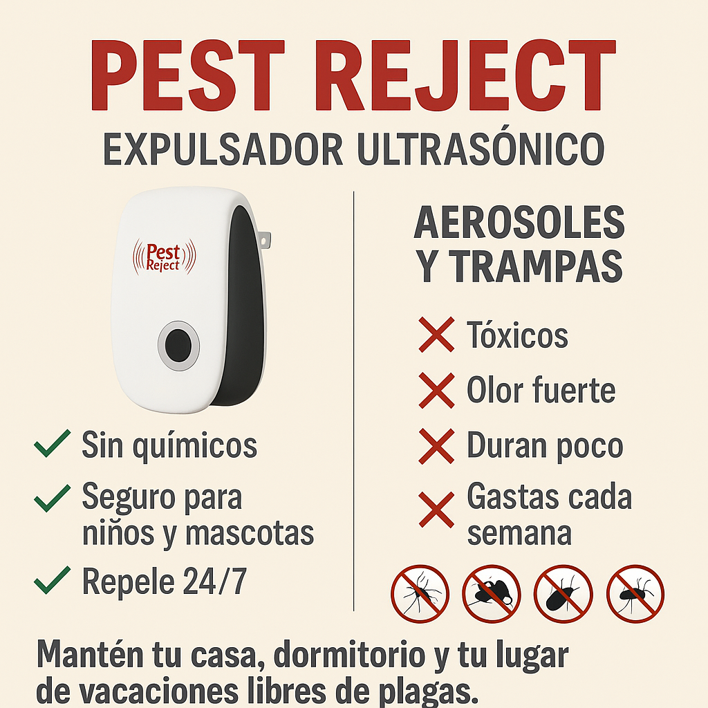 Pest Reject™ Expulsador ultrasónico de Plagas - Cubre 40 m²