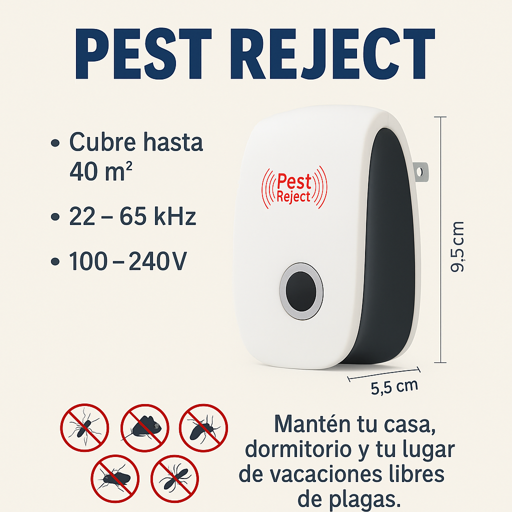 Pest Reject™ Expulsador ultrasónico de Plagas - Cubre 40 m²
